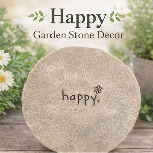 Happy Garden Stone Decor Inspirational Wall Art Patio Gift 8”